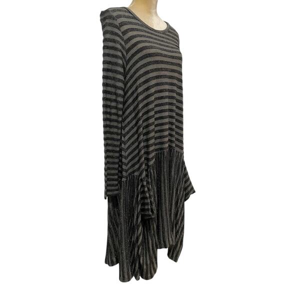 Alembika Silver Striped Boho Dress Grey Black Medium Lagenlook Artsy Avant Garde - Picture 6 of 10